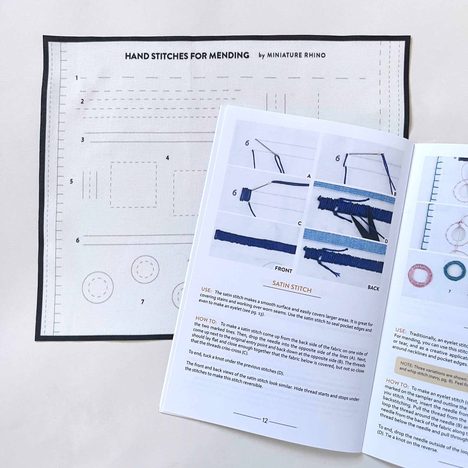 Hand Stitches for Mending Booklet + Sampler - Miniature Rhino