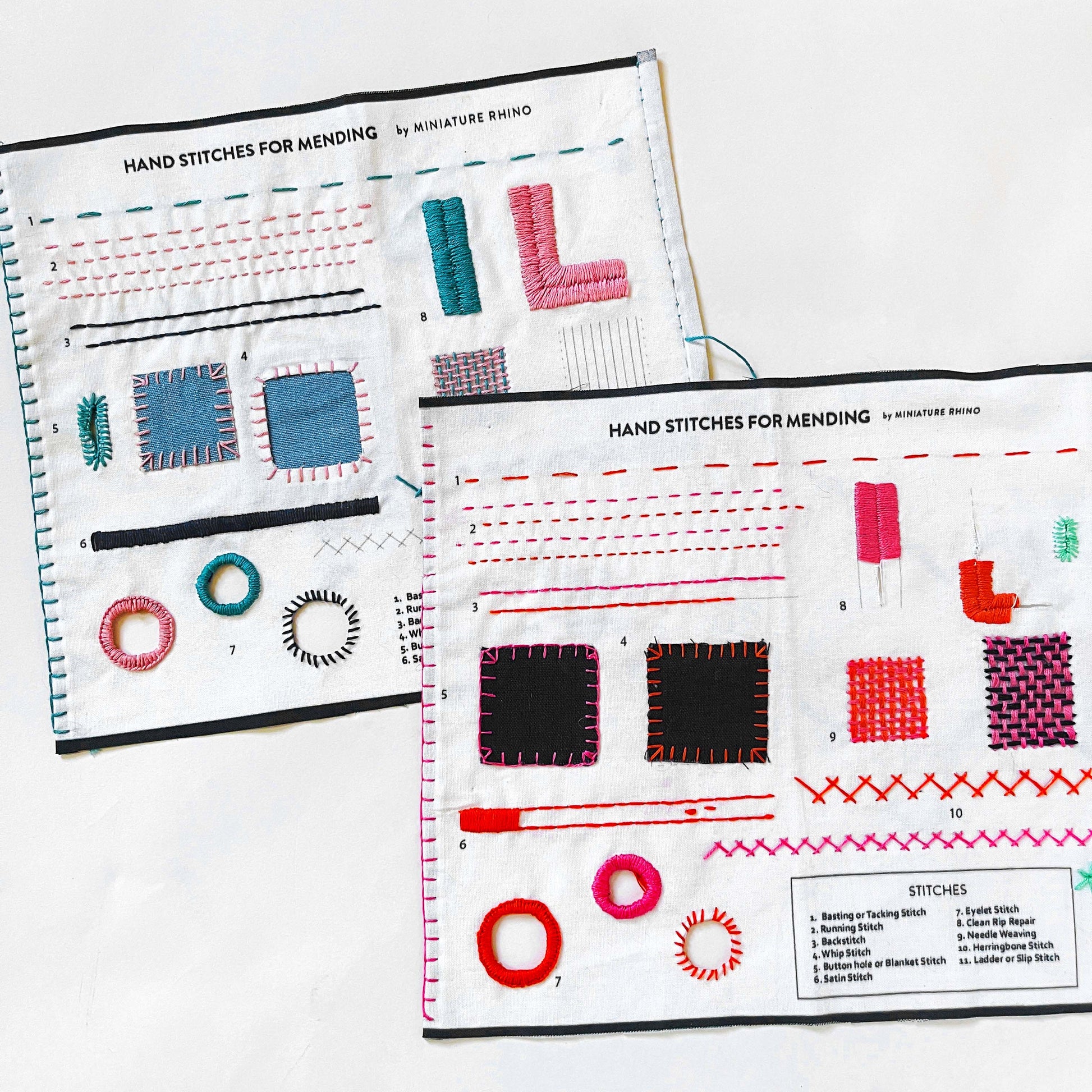Hand Stitches for Mending Booklet + Sampler - Miniature Rhino