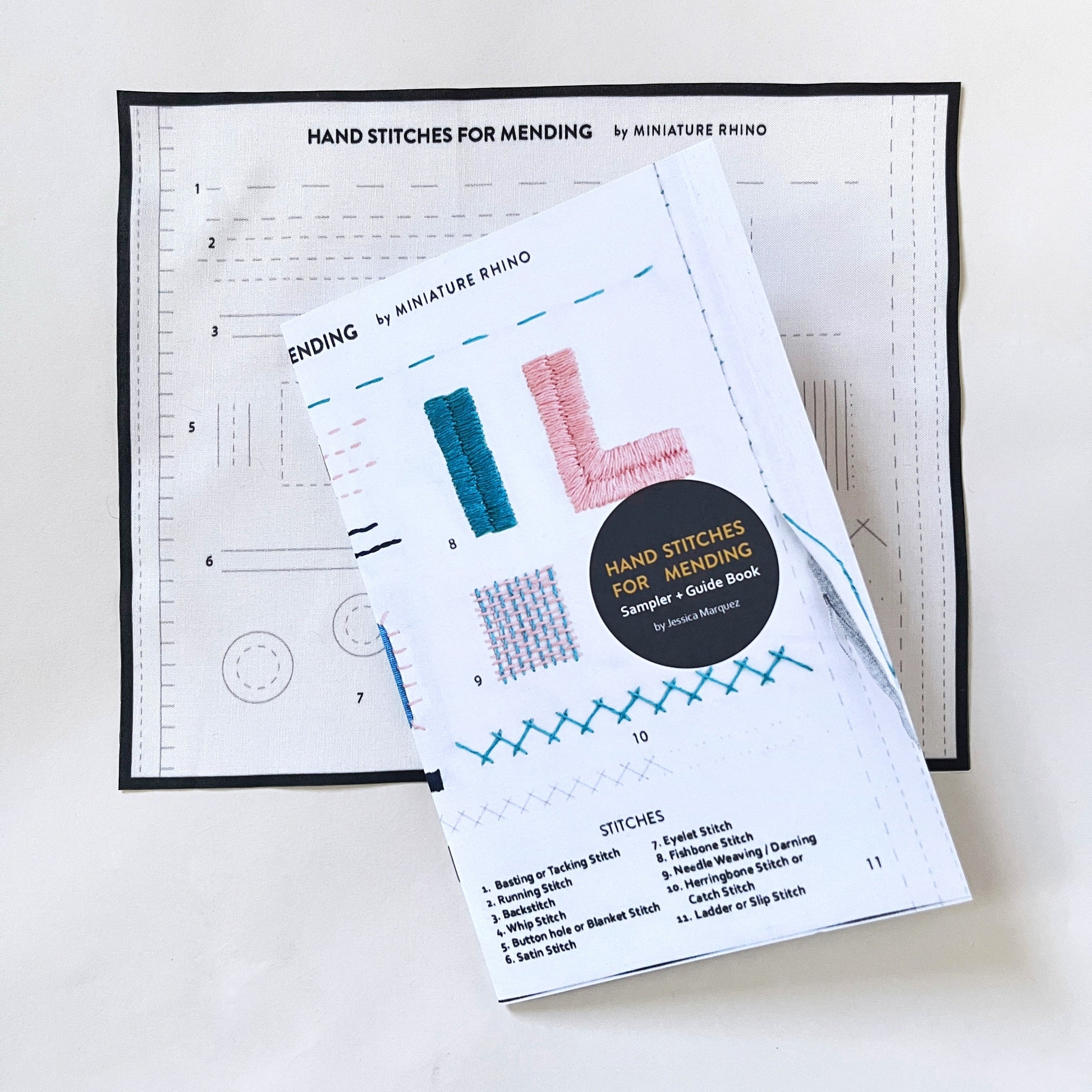 Hand Stitches for Mending Booklet + Sampler - Miniature Rhino