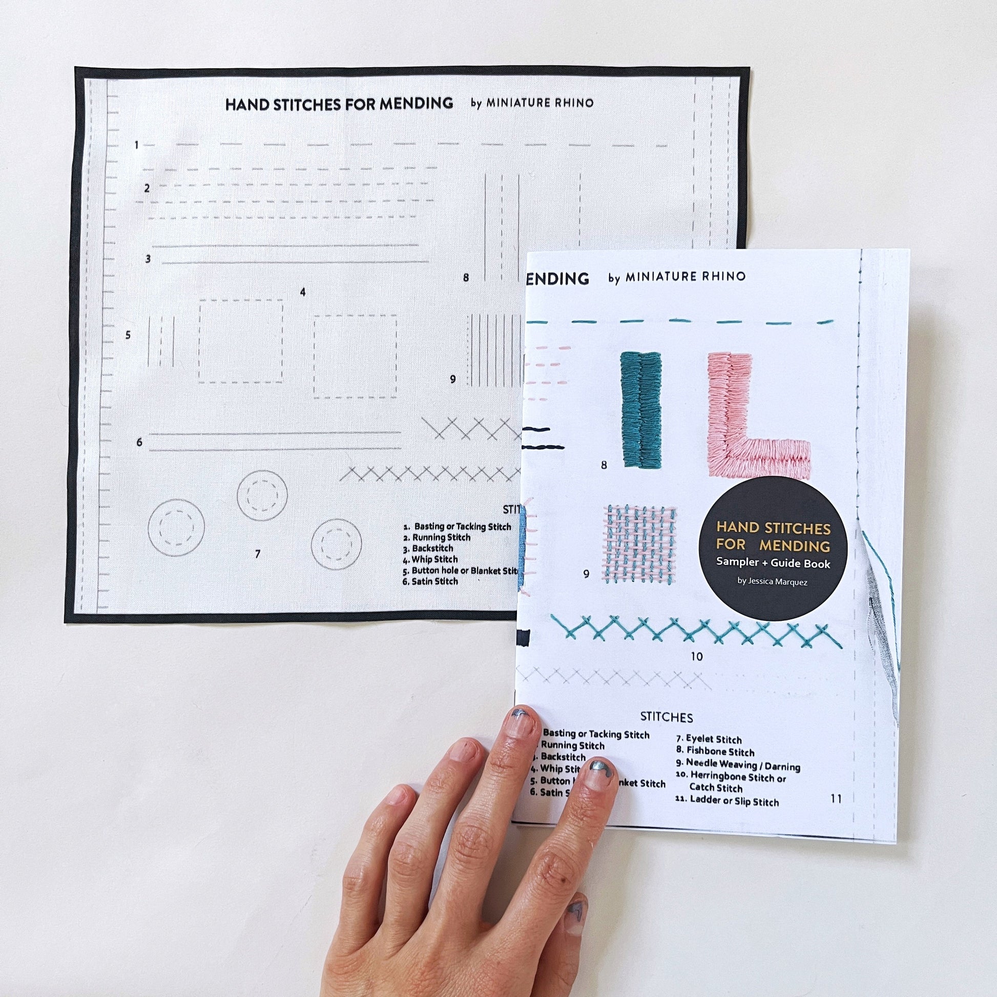 Hand Stitches for Mending Booklet + Sampler - Miniature Rhino