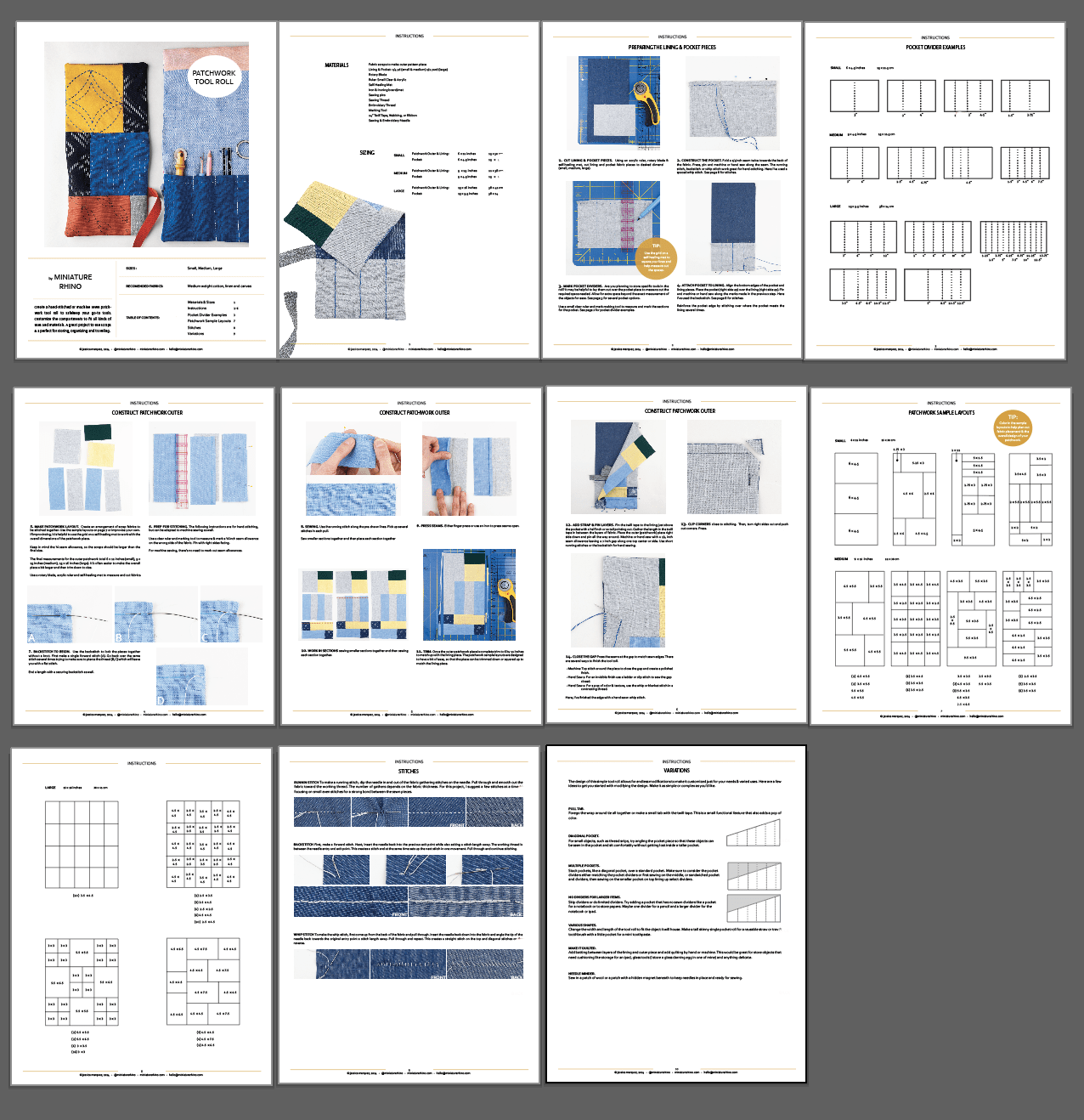 Patchwork Tool Roll PDF & VIDEO - Miniature Rhino