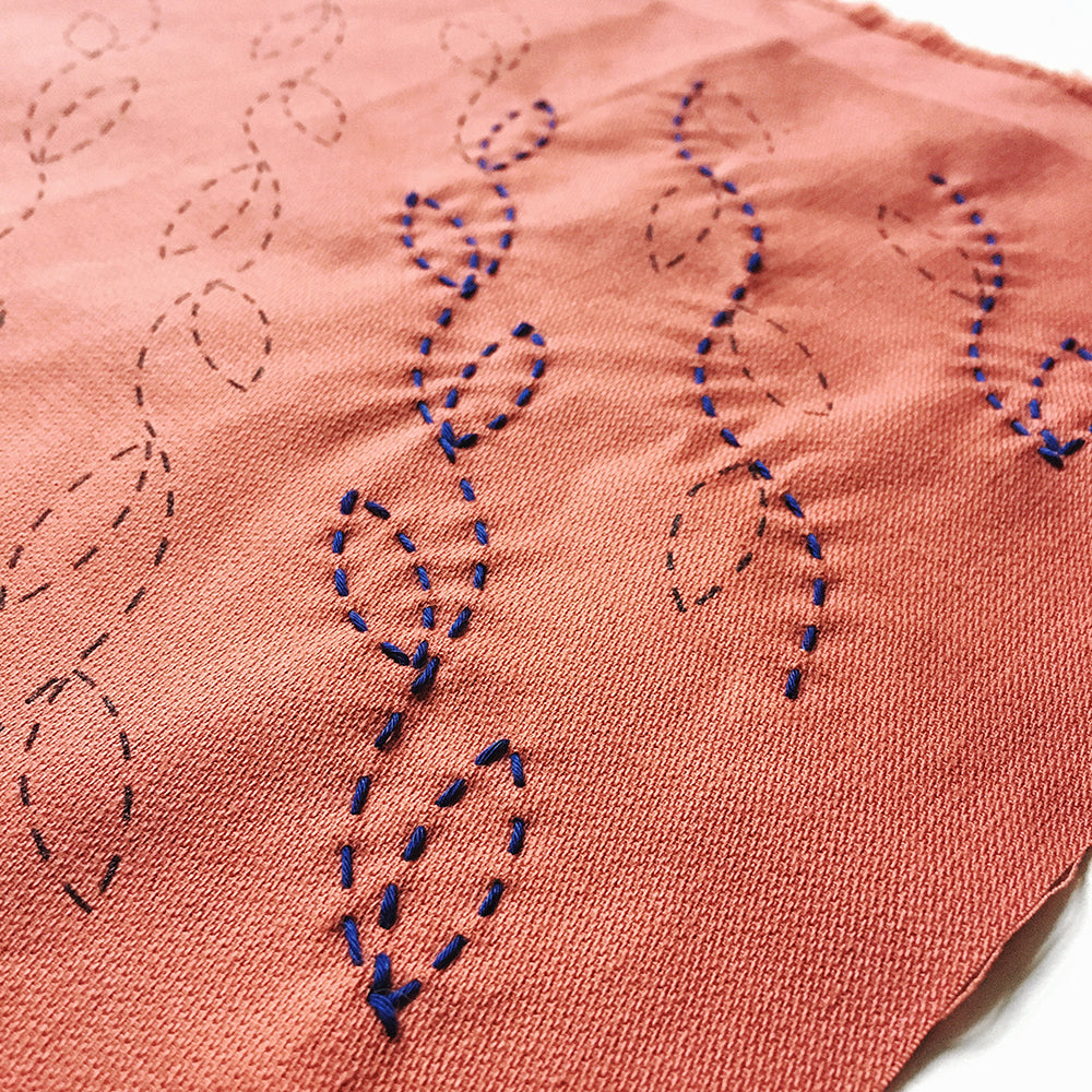 Limited Edition Set Embroidery Pattern 1 - silk screened, upcycled fabric
