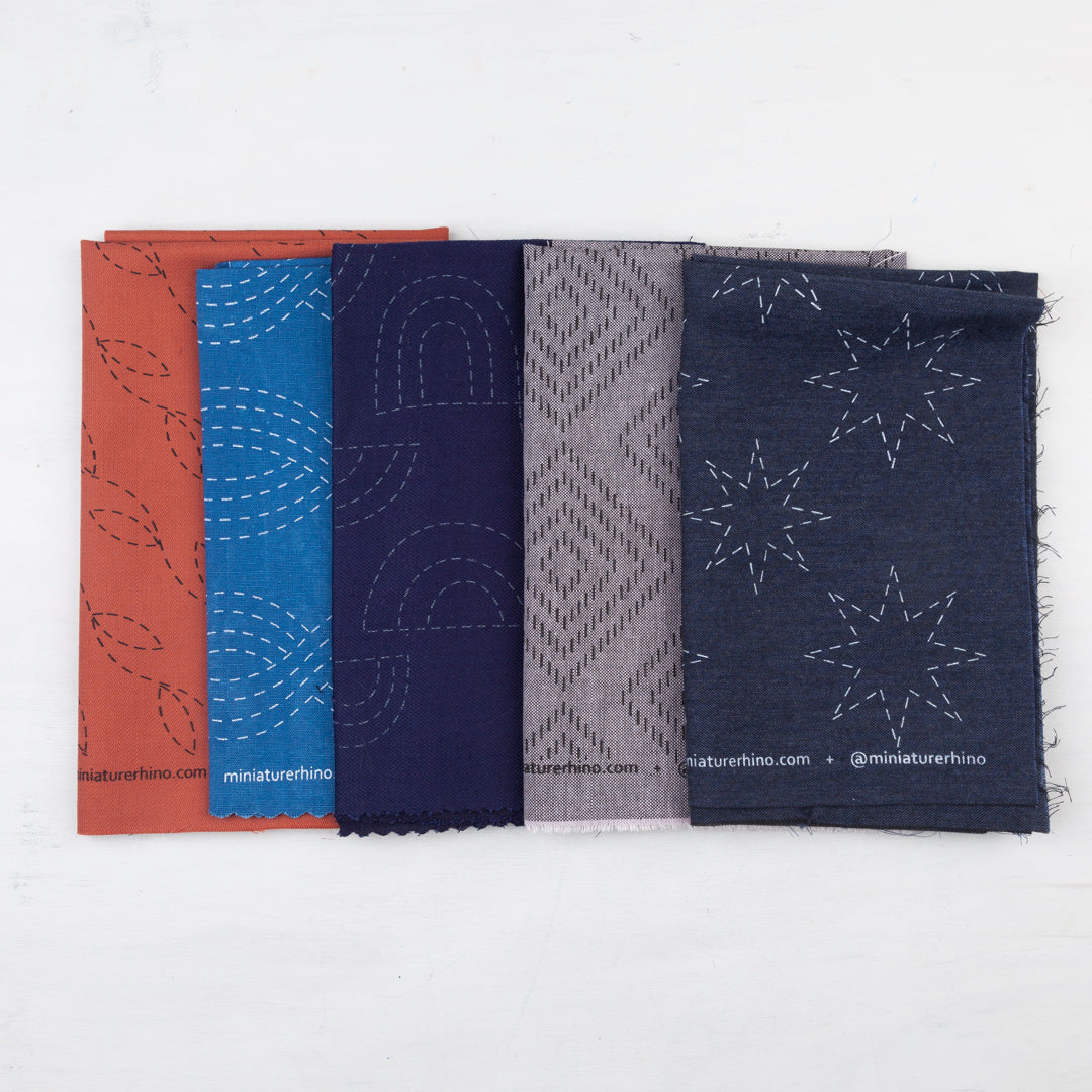 Limited Edition Set Embroidery Pattern 1 - silk screened, upcycled fabric