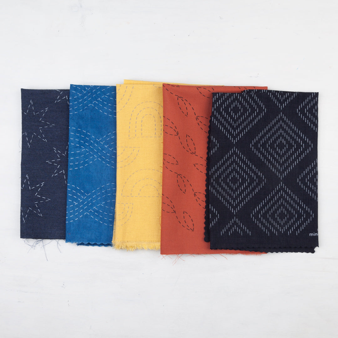 Limited Edition Set Embroidery Pattern 2 - silk screened, upcycled fabric