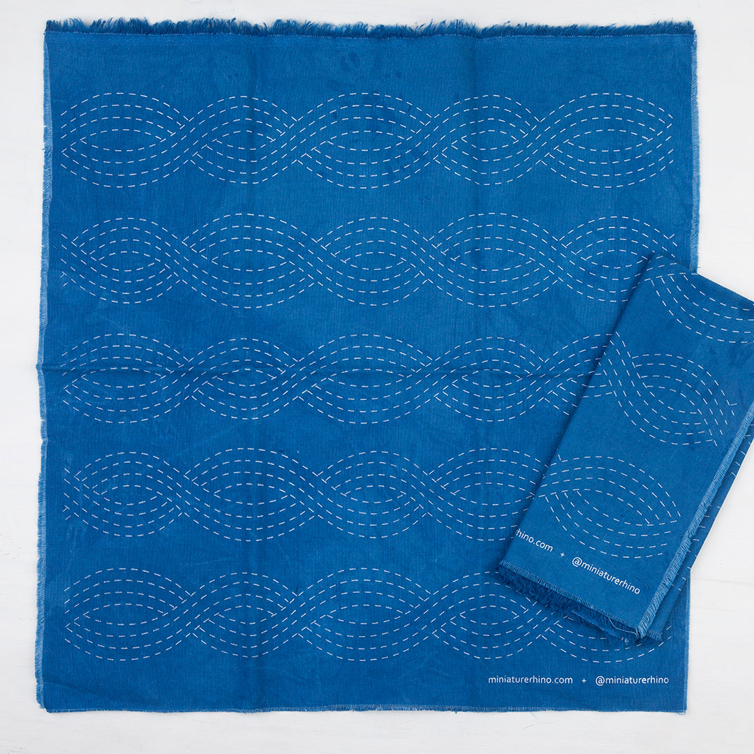 Waves- Indigo Dyed Silk Screened Embroidery Pattern