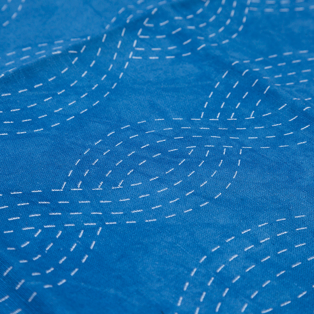 Waves- Indigo Dyed Silk Screened Embroidery Pattern