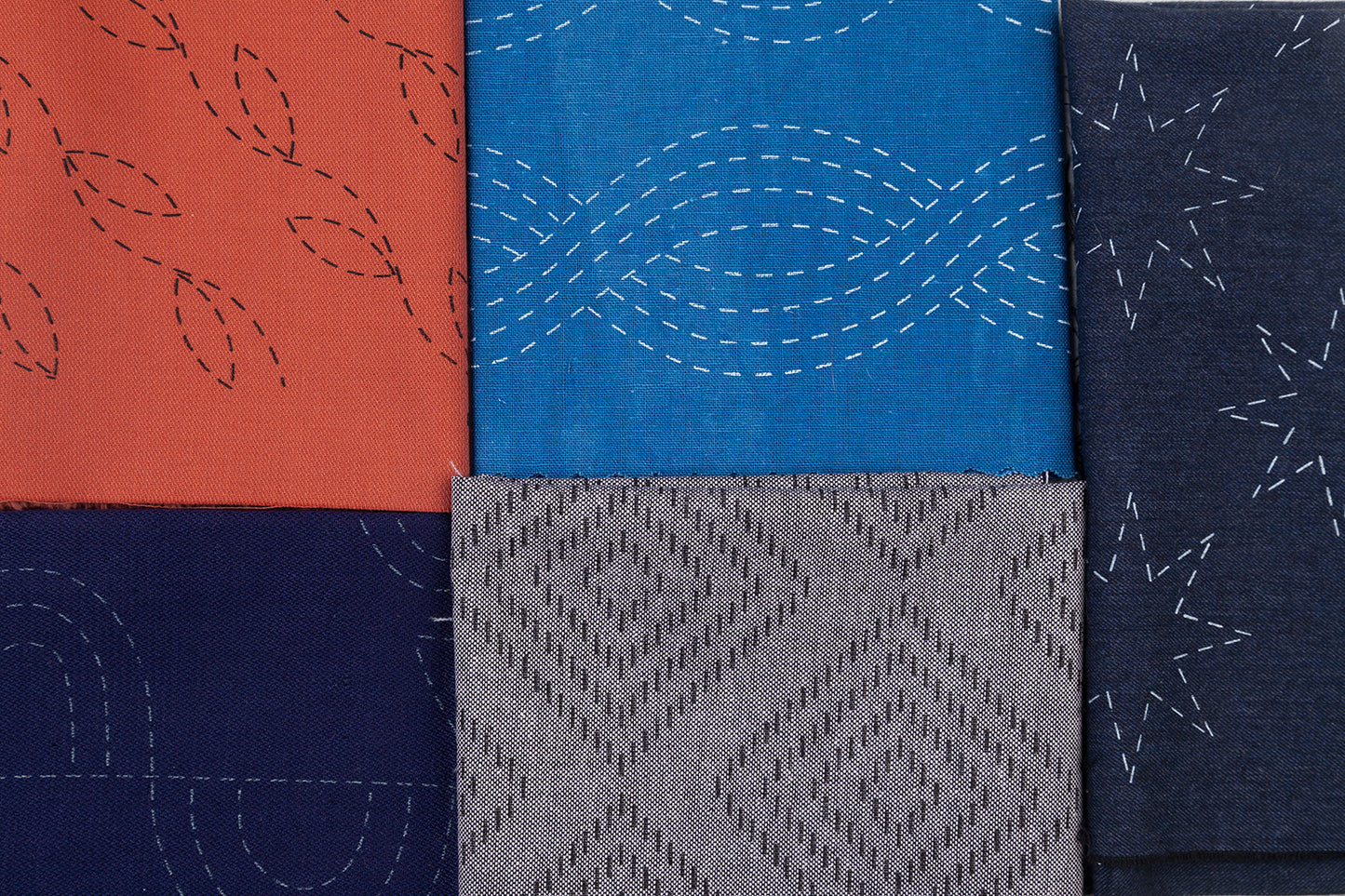 Limited Edition Set Embroidery Pattern 1 - silk screened, upcycled fabric