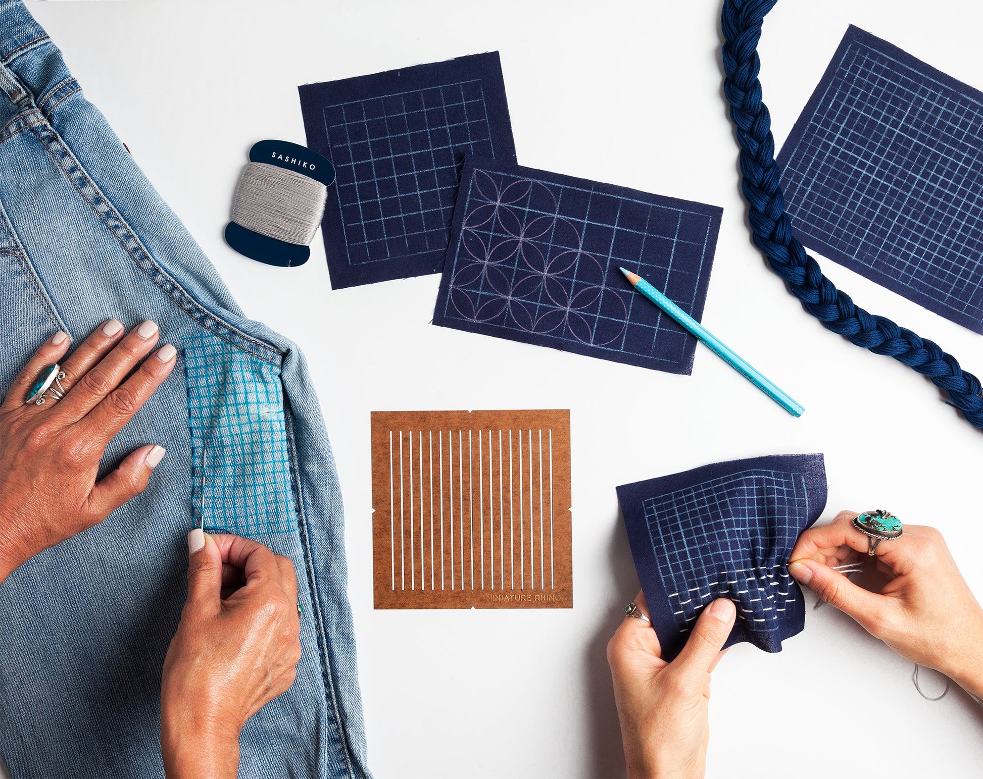 Sashiko Grid Stencil, the original - Miniature Rhino