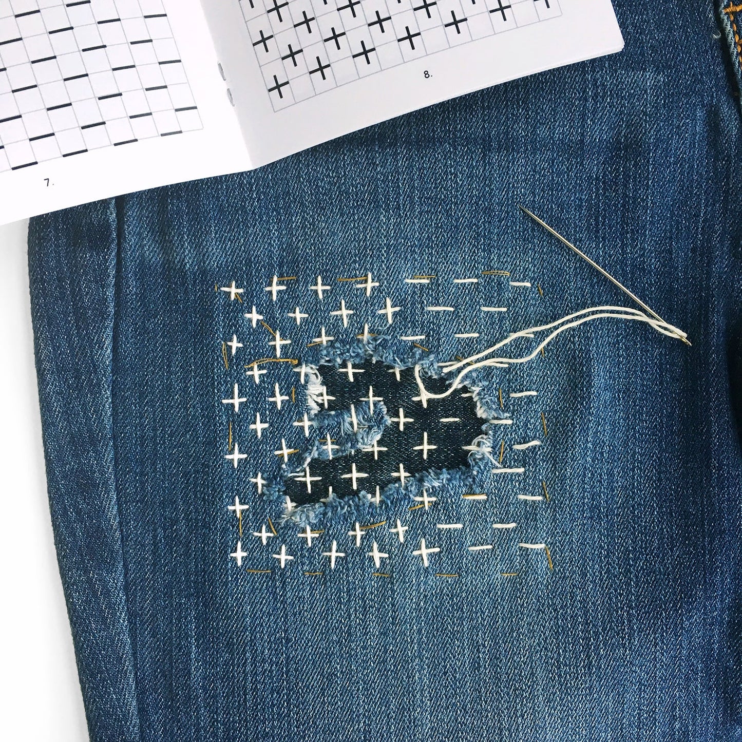 Sashiko Mending Kit - a DIY guide to decorative, functional patching by hand - Miniature Rhino