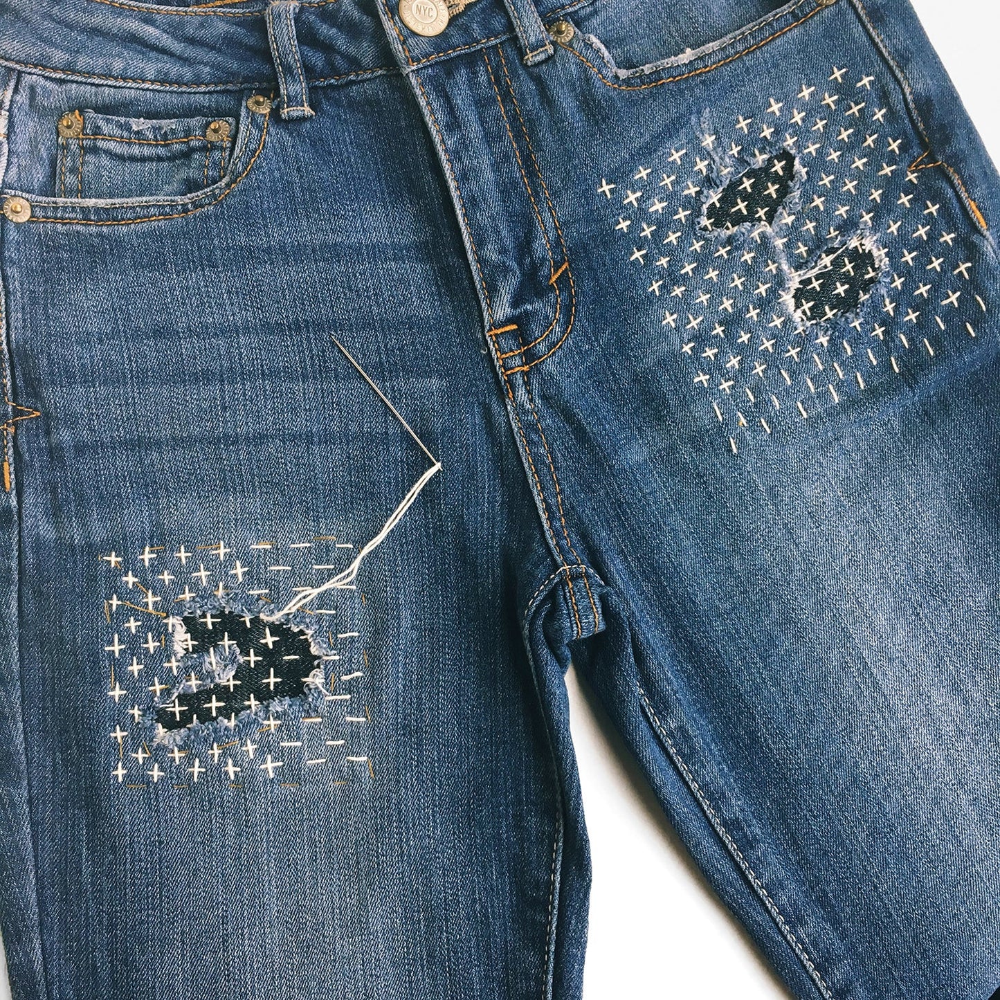Sashiko Mending Kit - a DIY guide to decorative, functional patching by hand - Miniature Rhino