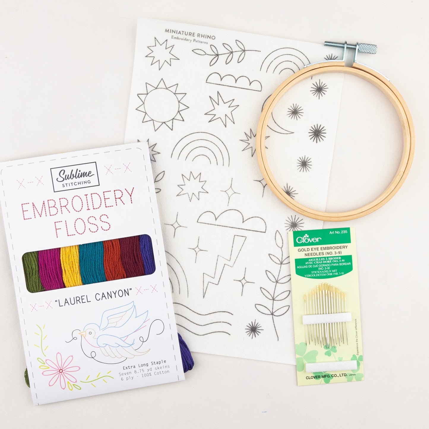Intro to Embroidery Kit - Miniature Rhino