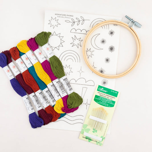 Intro to Embroidery Kit - Miniature Rhino